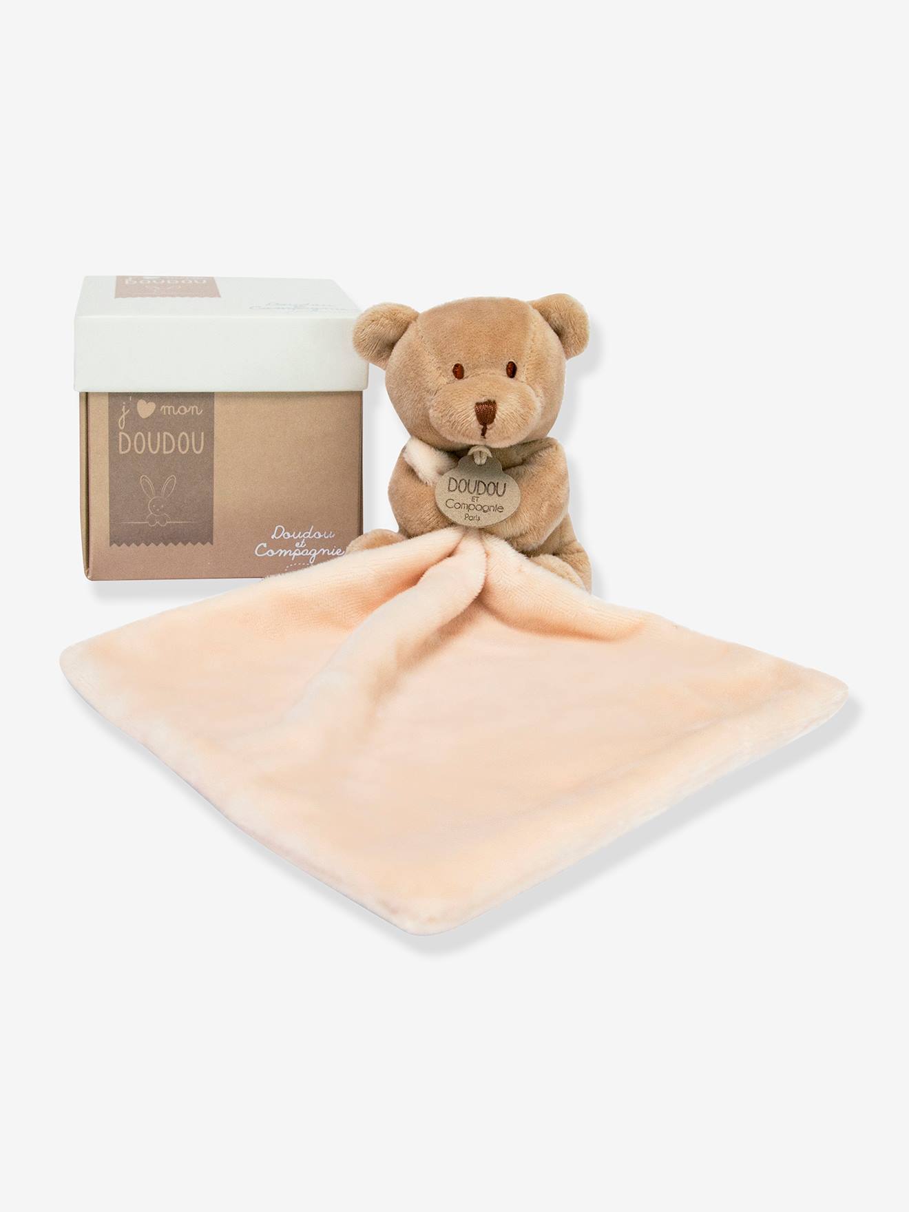 Doudou mouchoir - 10 cm - boîte fleur ours marron