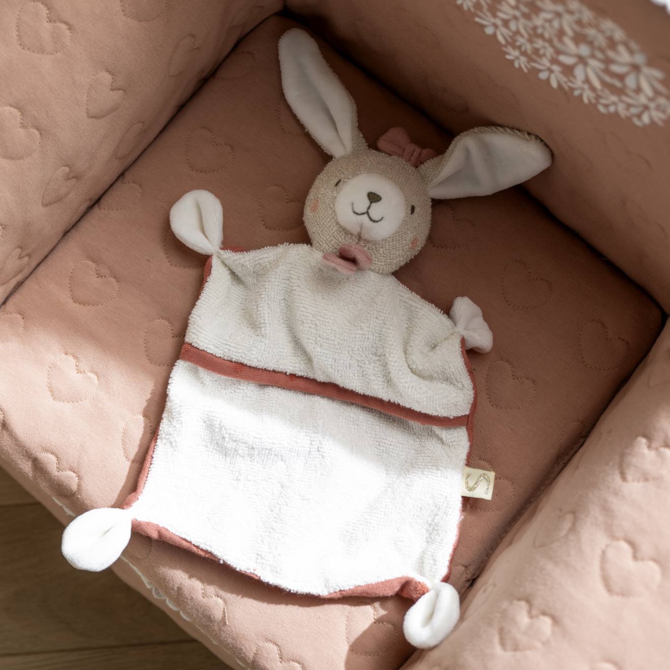 Doudou mouchoir en coton bio - petit soleil rose