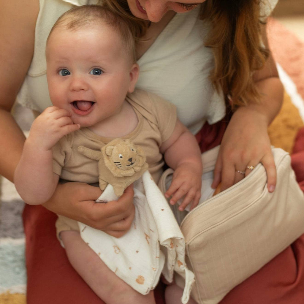 Doudou mouchoir en lange pour bébé beige