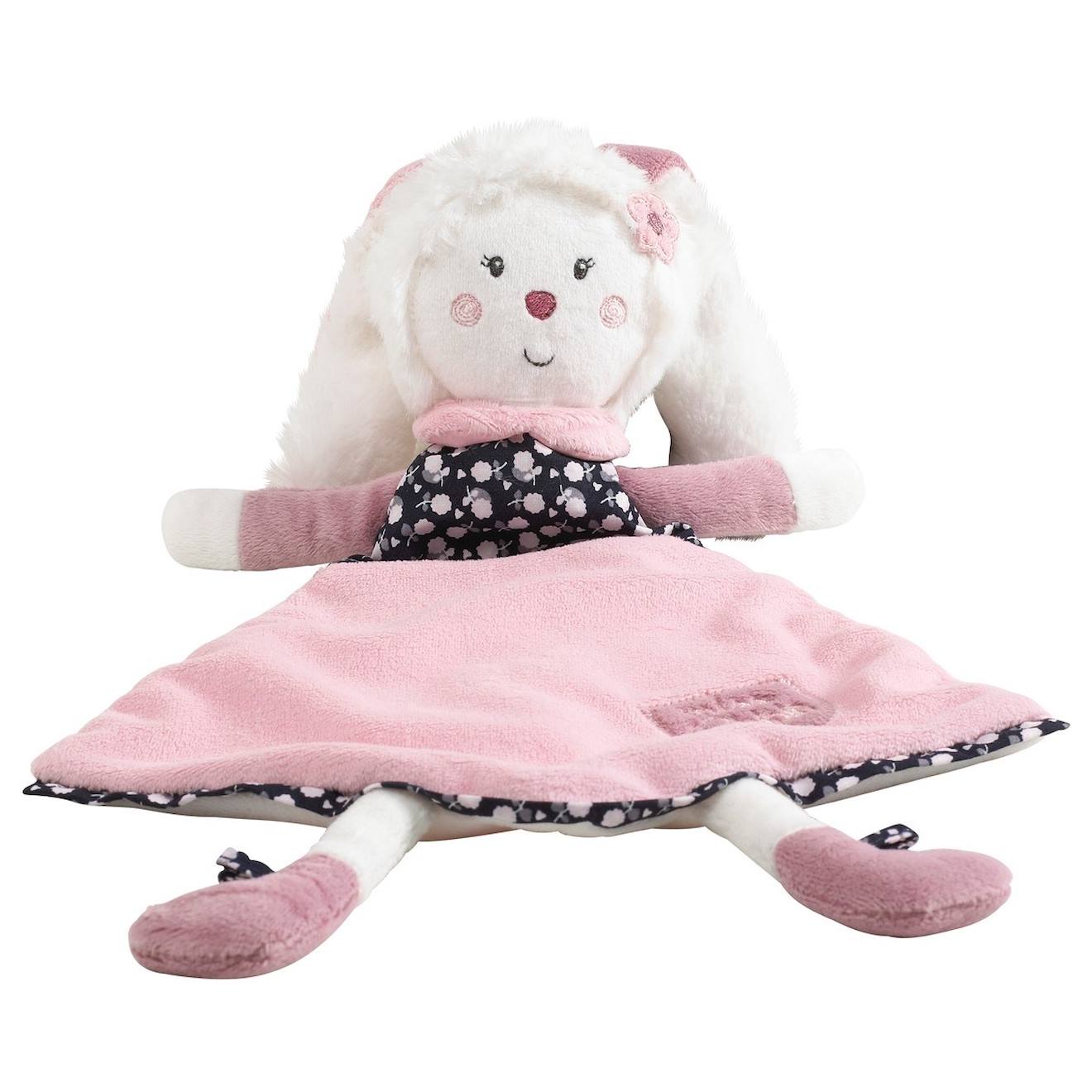 Doudou mouchoir lapin en velours - miss fleur de lune blanc