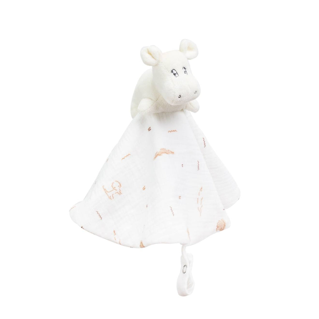 Doudou mouchoir rond en mousseline de coton - modèle hippo ecru
