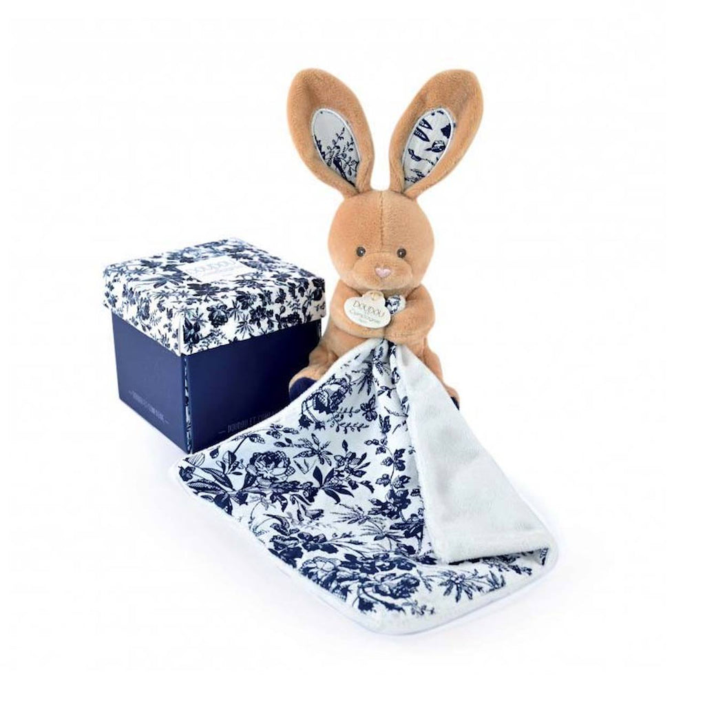 Doudou pantin lapin bleu marine bleu