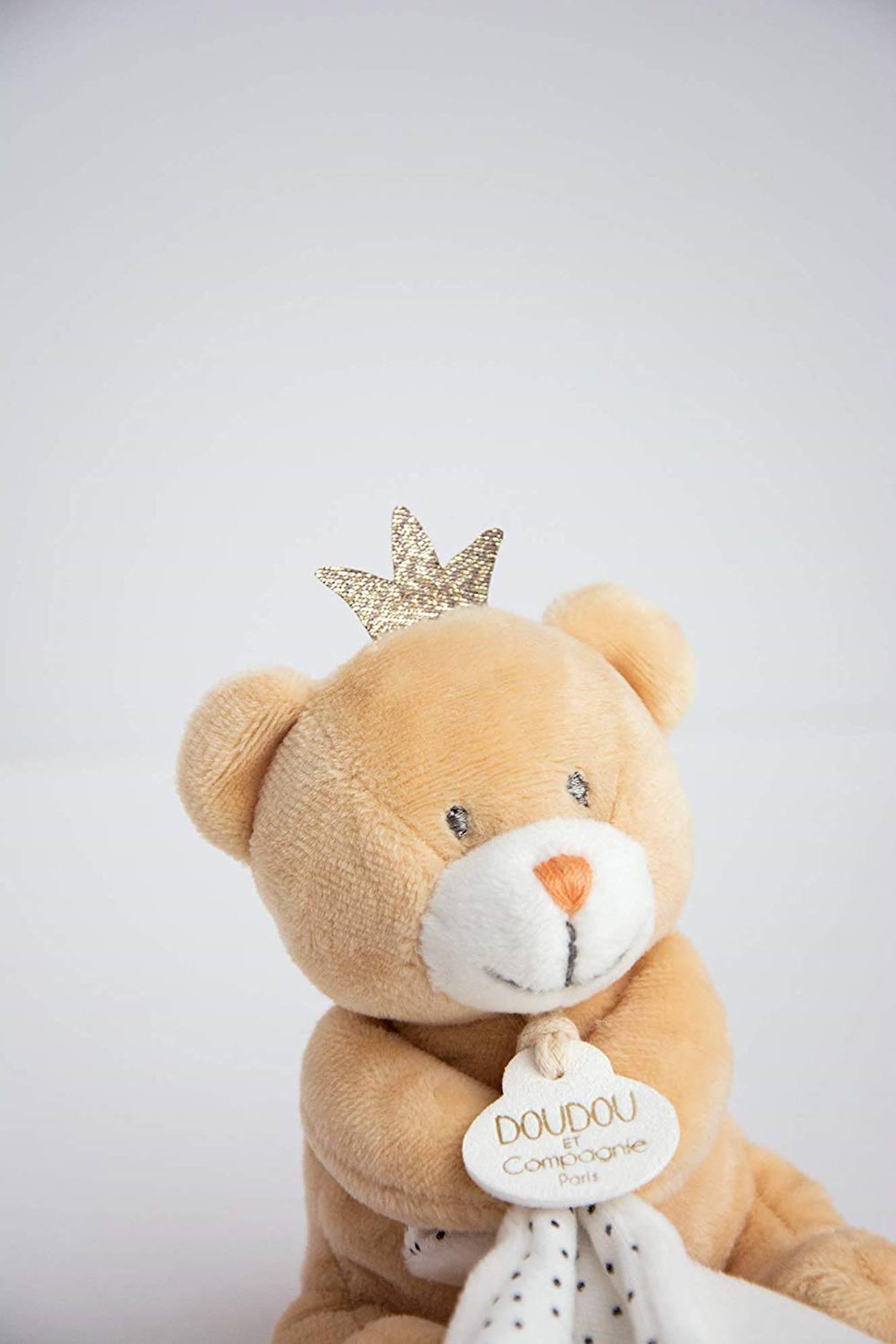 Doudou pantin ours petit roi blanc