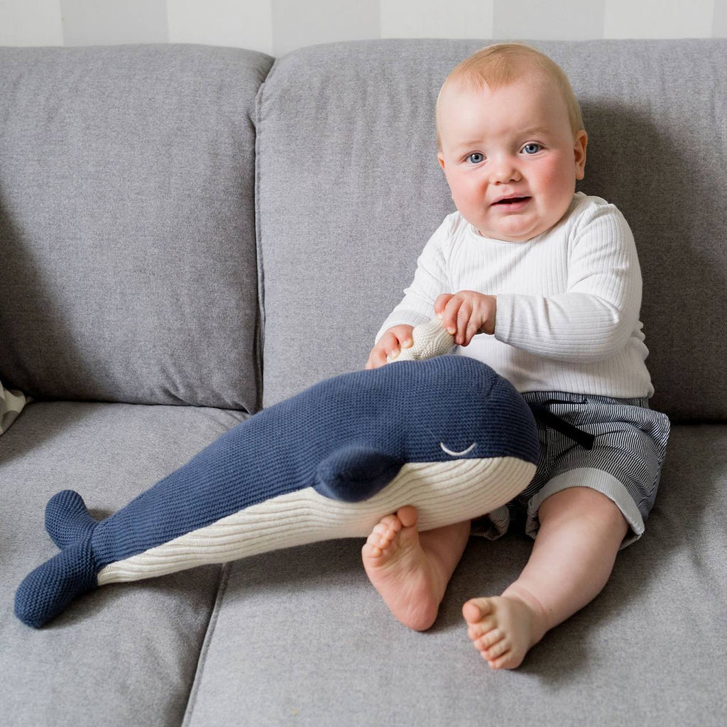 Doudou peluche baleine denim