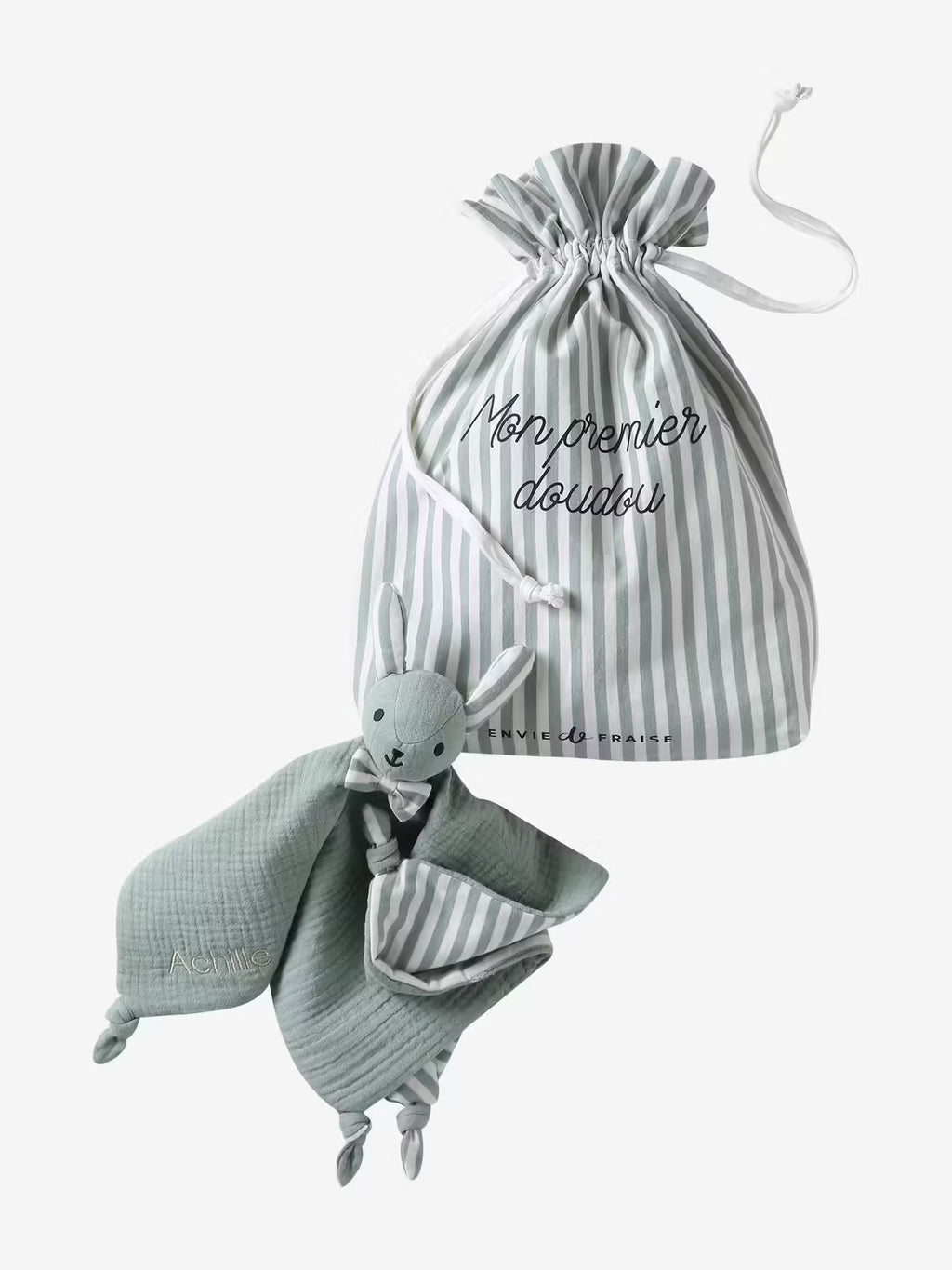 Doudou personnalisable en gaze de coton bio Vert sauge - Vertbaudet