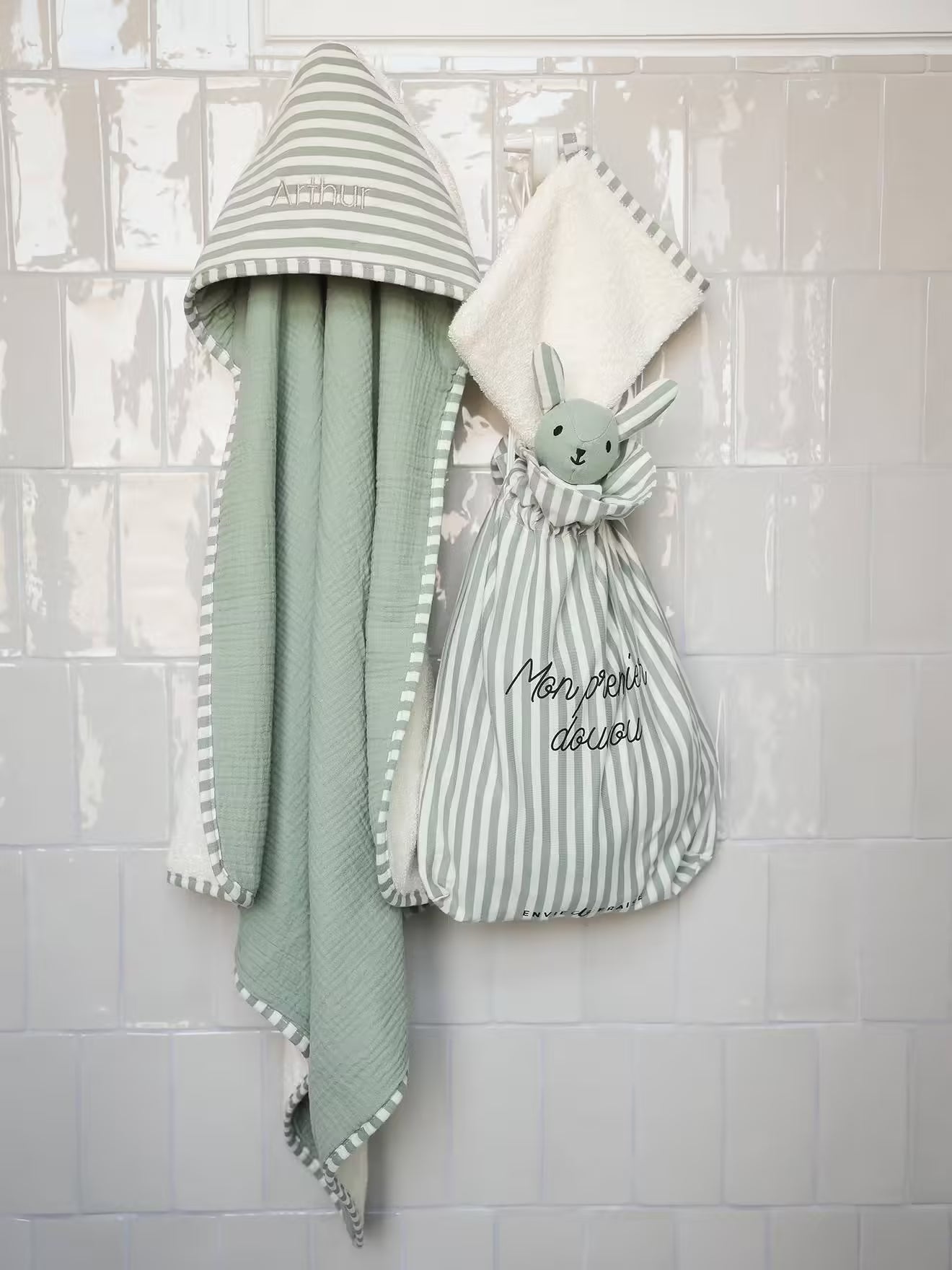 Doudou personnalisable en gaze de coton bio Vert sauge - Vertbaudet