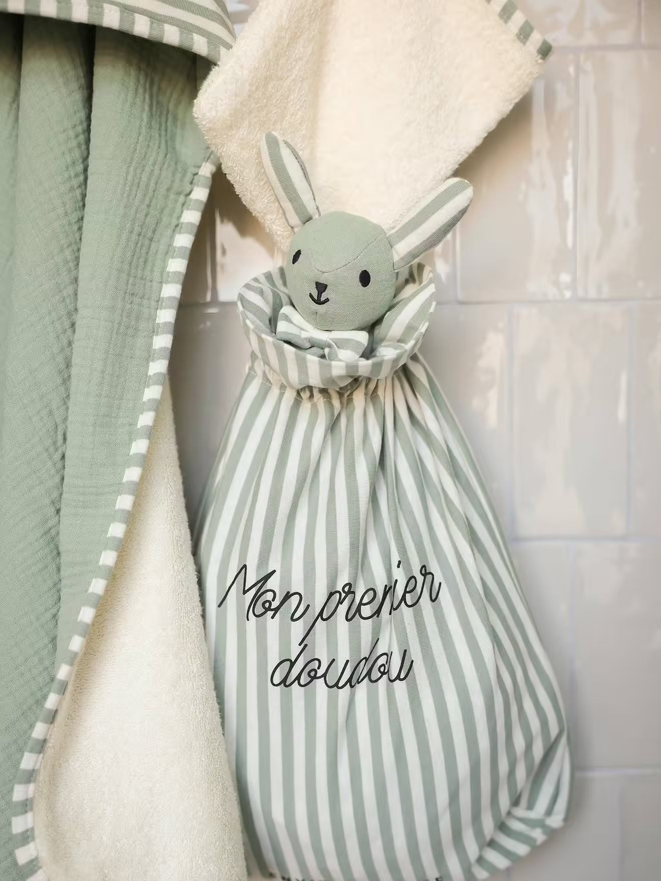 Doudou personnalisable en gaze de coton bio Vert sauge - Vertbaudet