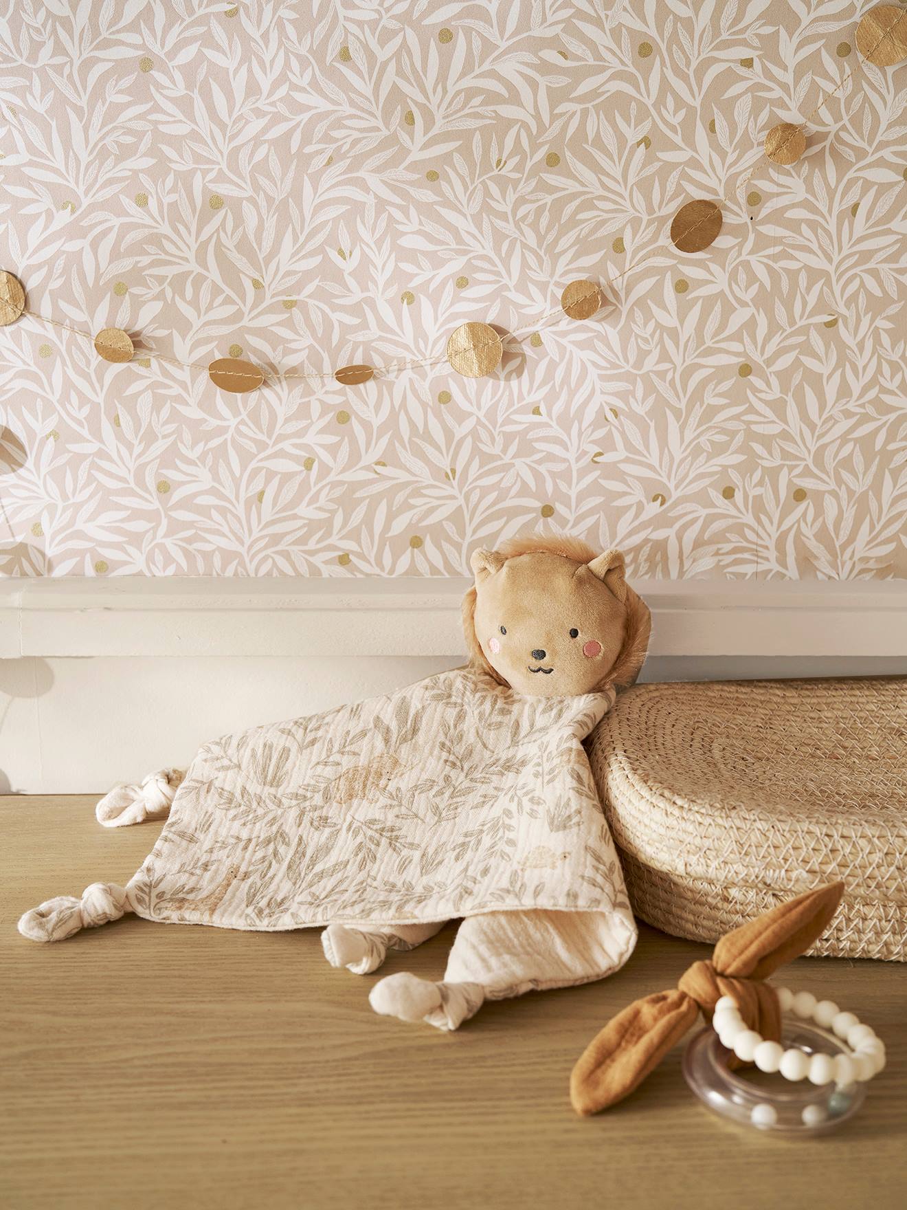 Doudou personnalisable en gaze de coton + hochet et valisette babylon vert