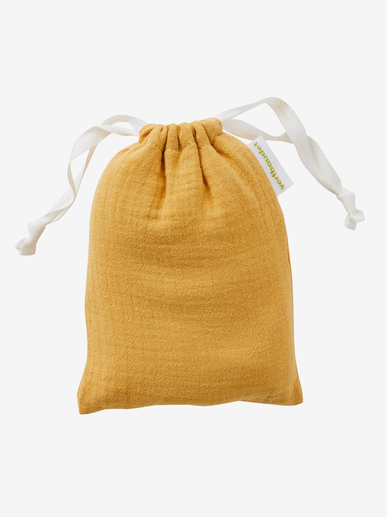 Doudou personnalisable en gaze de coton + hochet rond curry