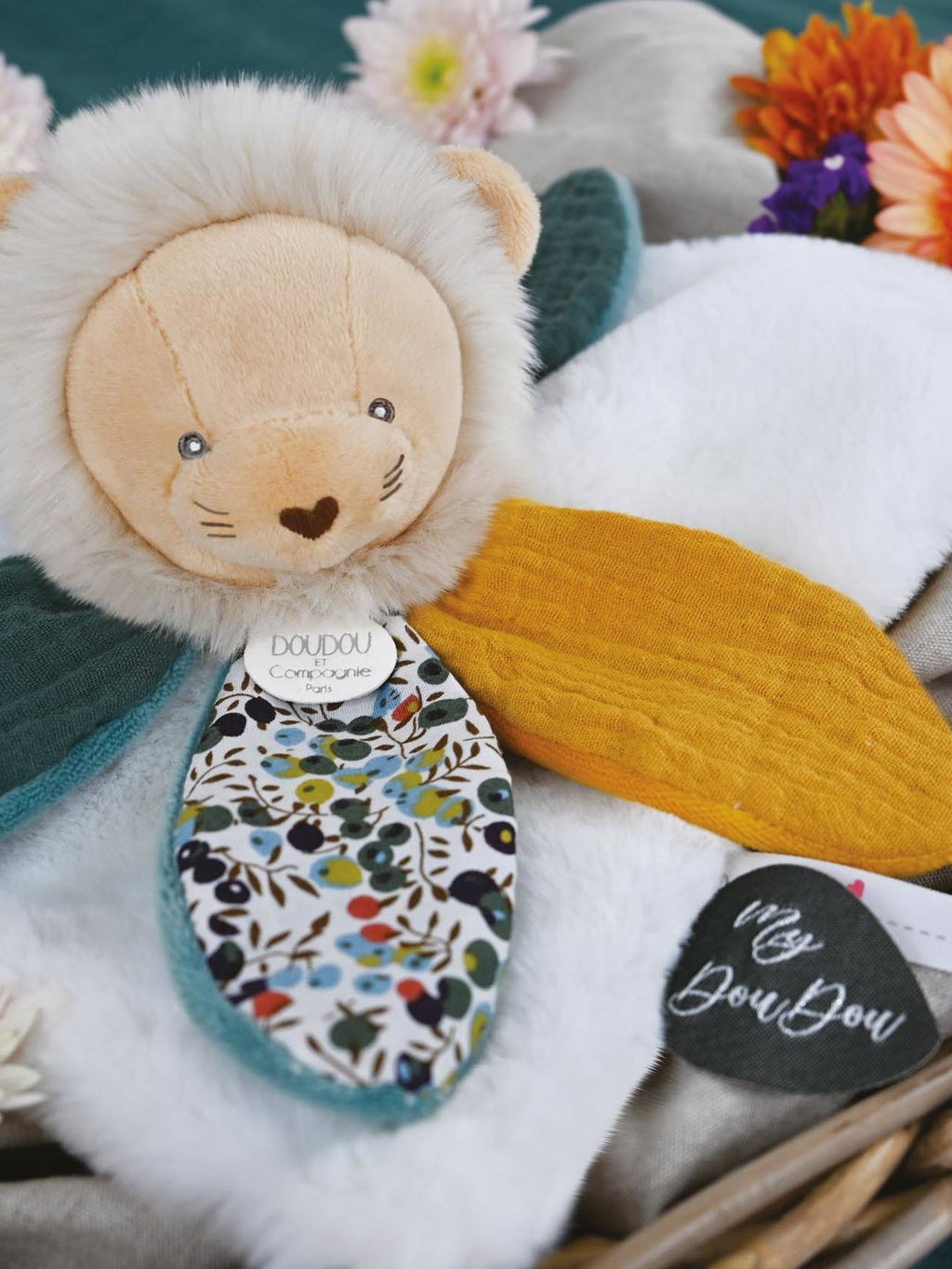 Doudou pétale 27cm boh'aim lion jaune