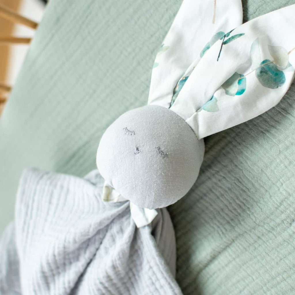Doudou plat lapin eucalyptus eucalyptus, vert, gris