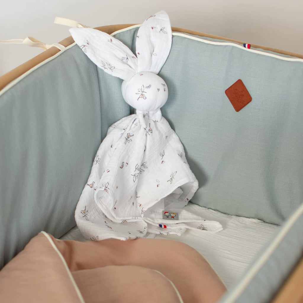 Doudou plat lapin melody melody, blanc imprimé minimali