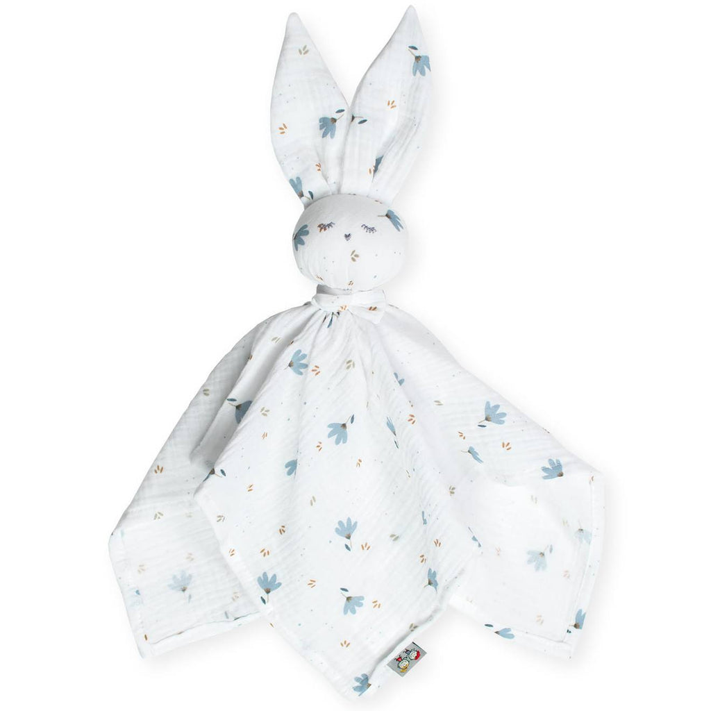 Doudou plat lapin bleuet imprimé floral