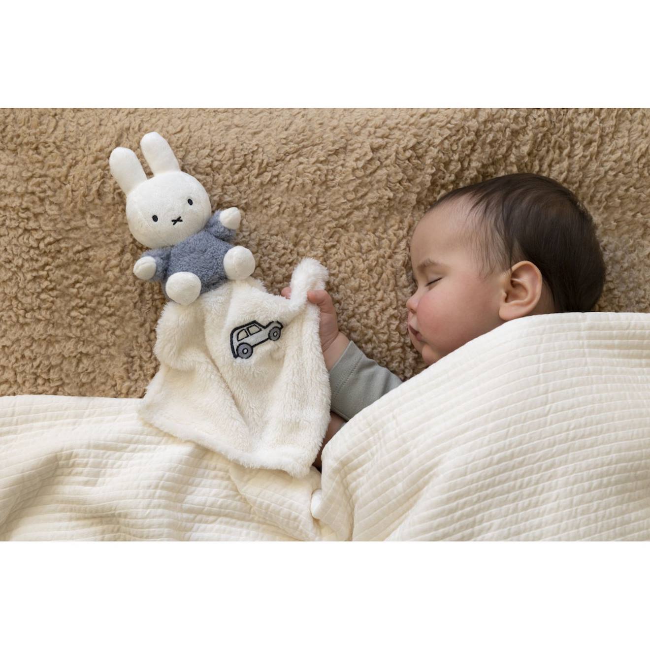 Doudou plat miffy - fluffy bleu et blanc