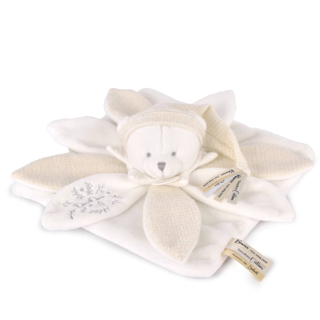 Doudou plat pétales ours 25 cm blanc