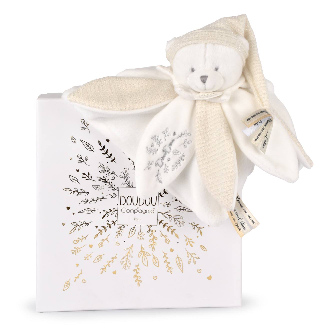 Doudou plat pétales ours 25 cm blanc