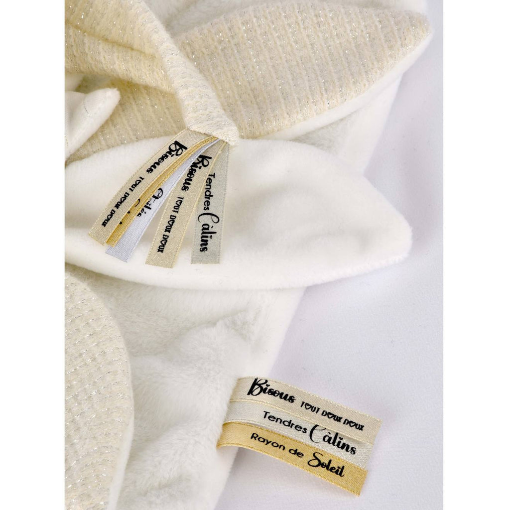 Doudou plat pétales ours 25 cm blanc