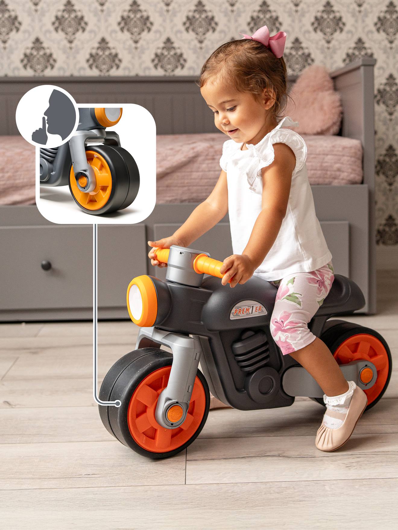 Draisienne moto premier avec roues silencieuses gris
