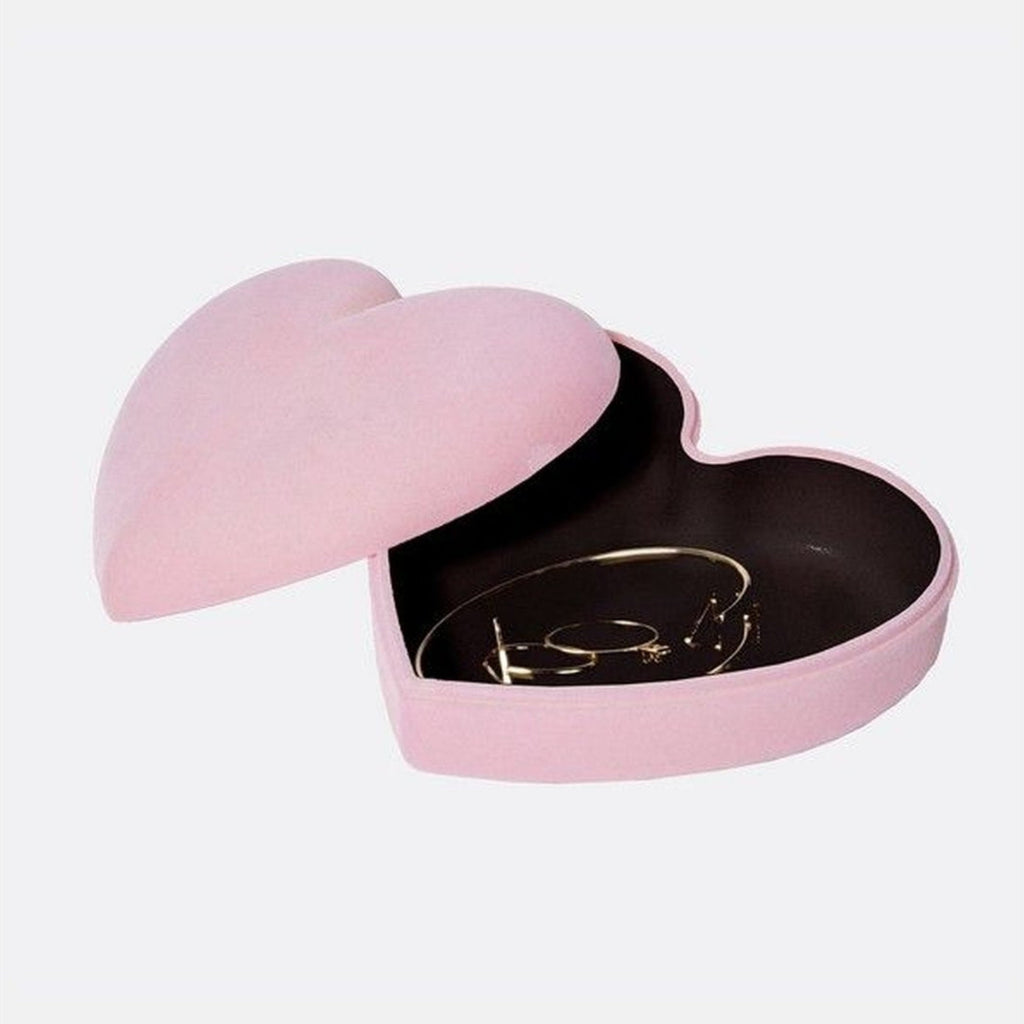 Écrin à bijoux cœur rose en velours doux