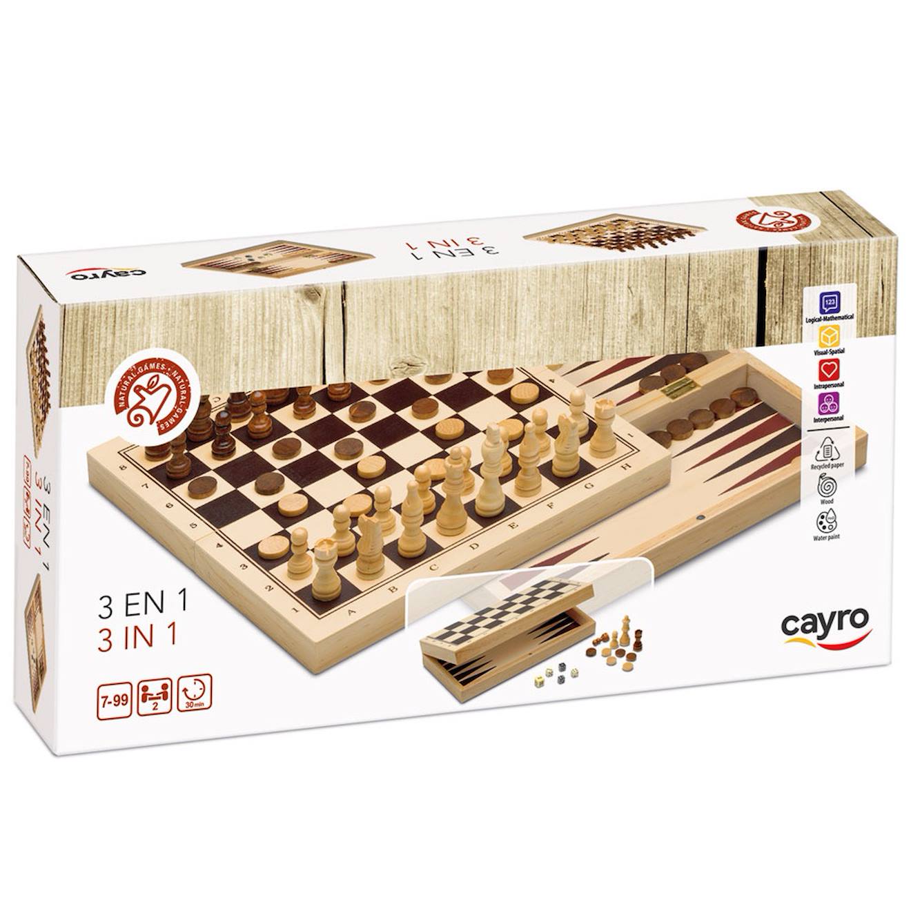 Échecs, dames et backgammon beige