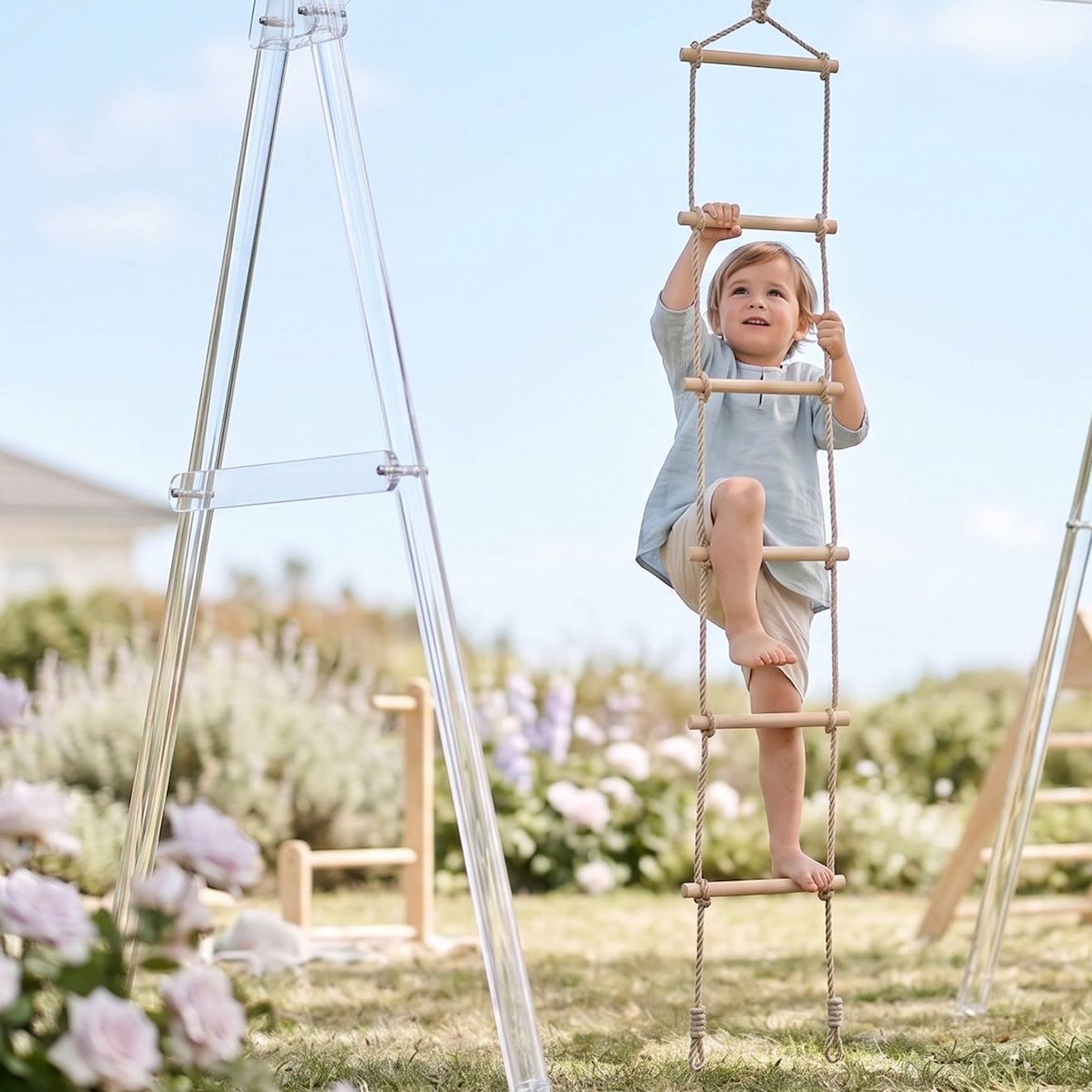 Échelle de corde pour portique balançoire 1.90 m pour enfants beige