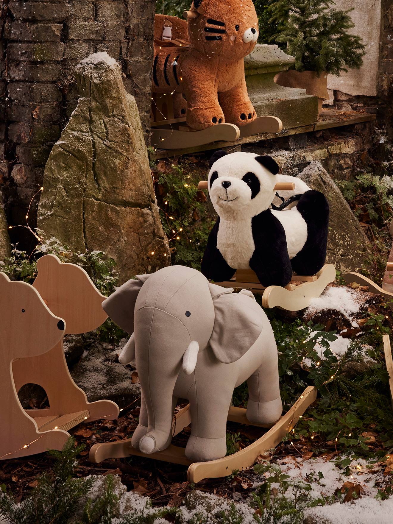 Eléphant à bascule en bois FSC gris moyen uni avec décor