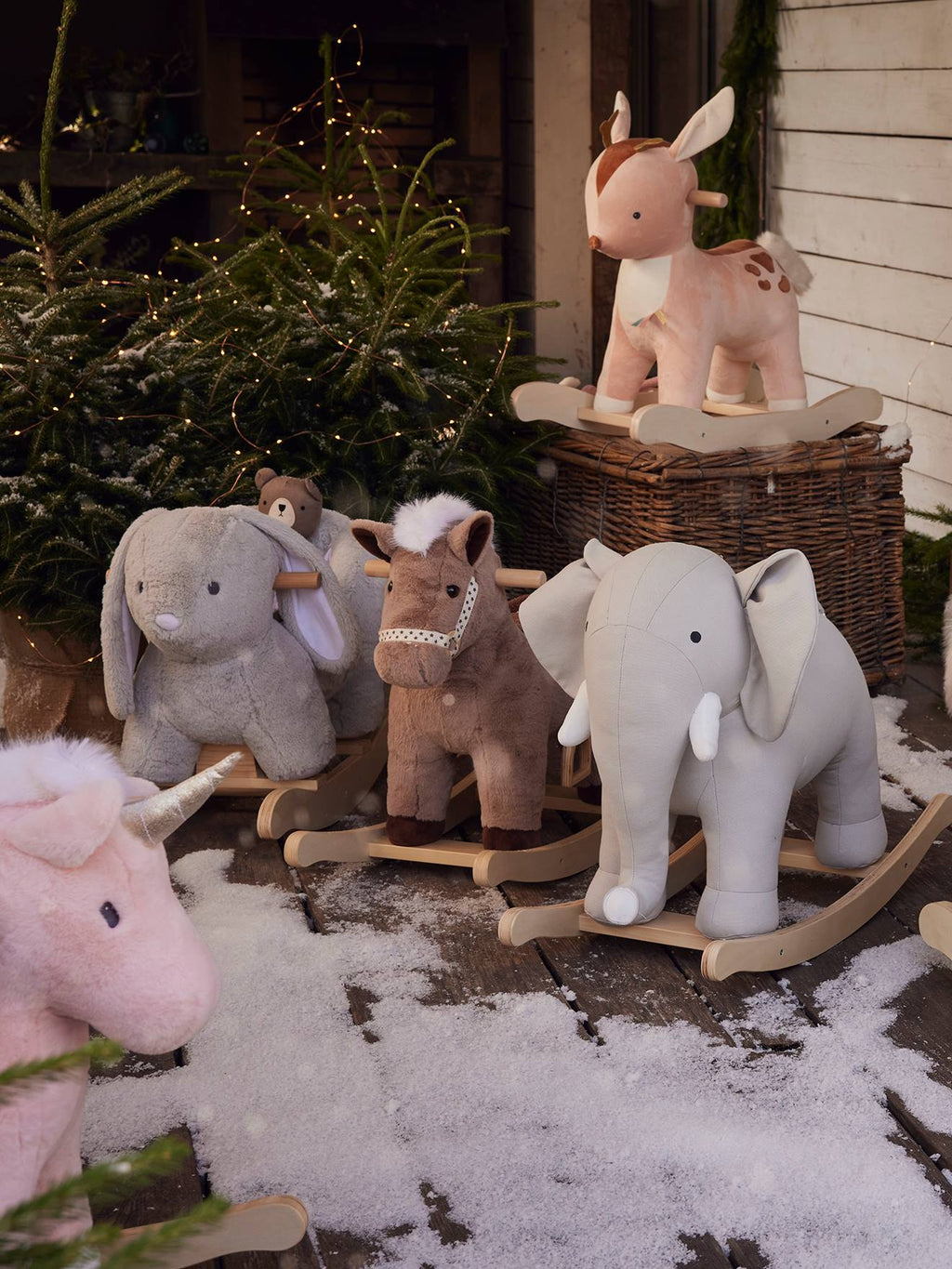 Eléphant à bascule en bois FSC gris moyen uni avec décor