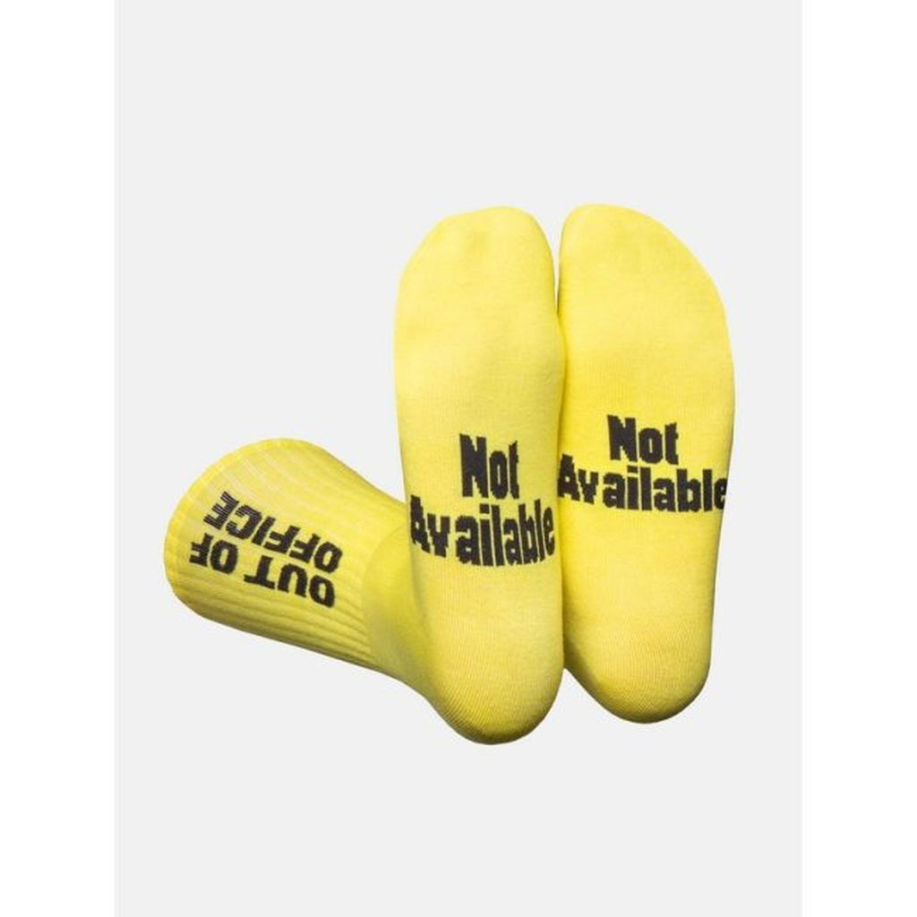 Détail des chaussettes humoristiques Out of Office
