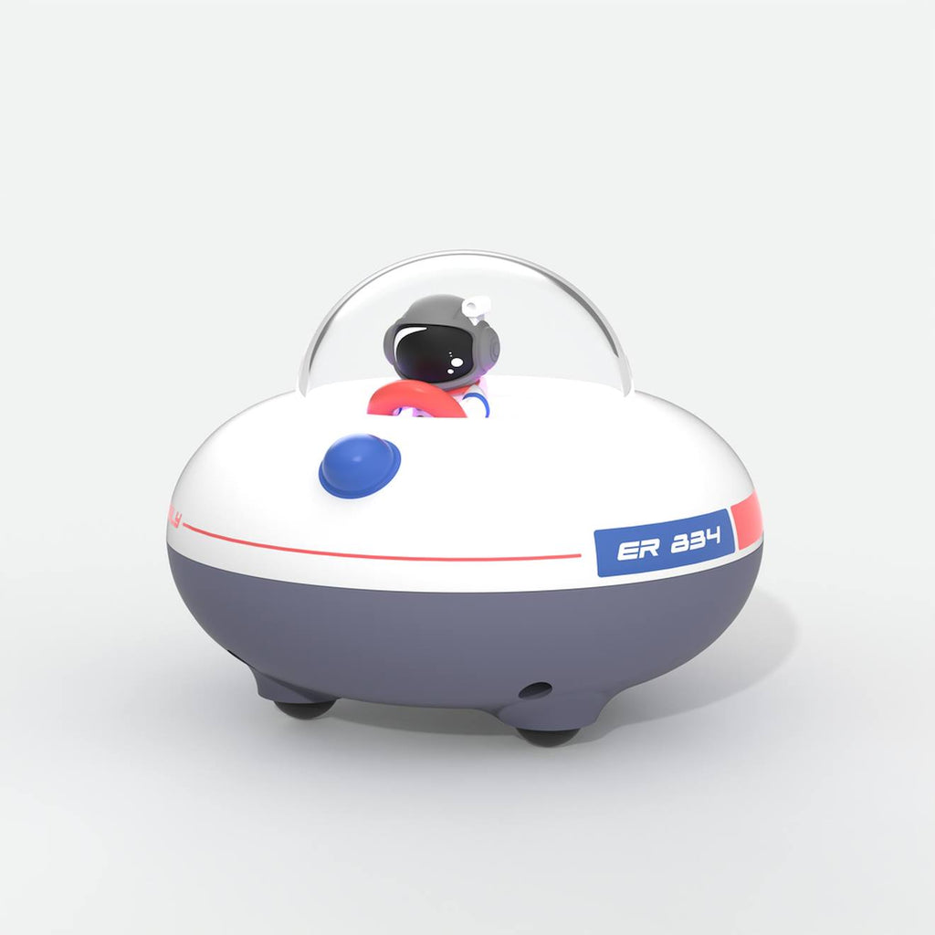 Enceinte Bluetooth et humidificateur d'air, veilleuse design vaisseau spatial, effets lumineux autonomie 4h multicolore