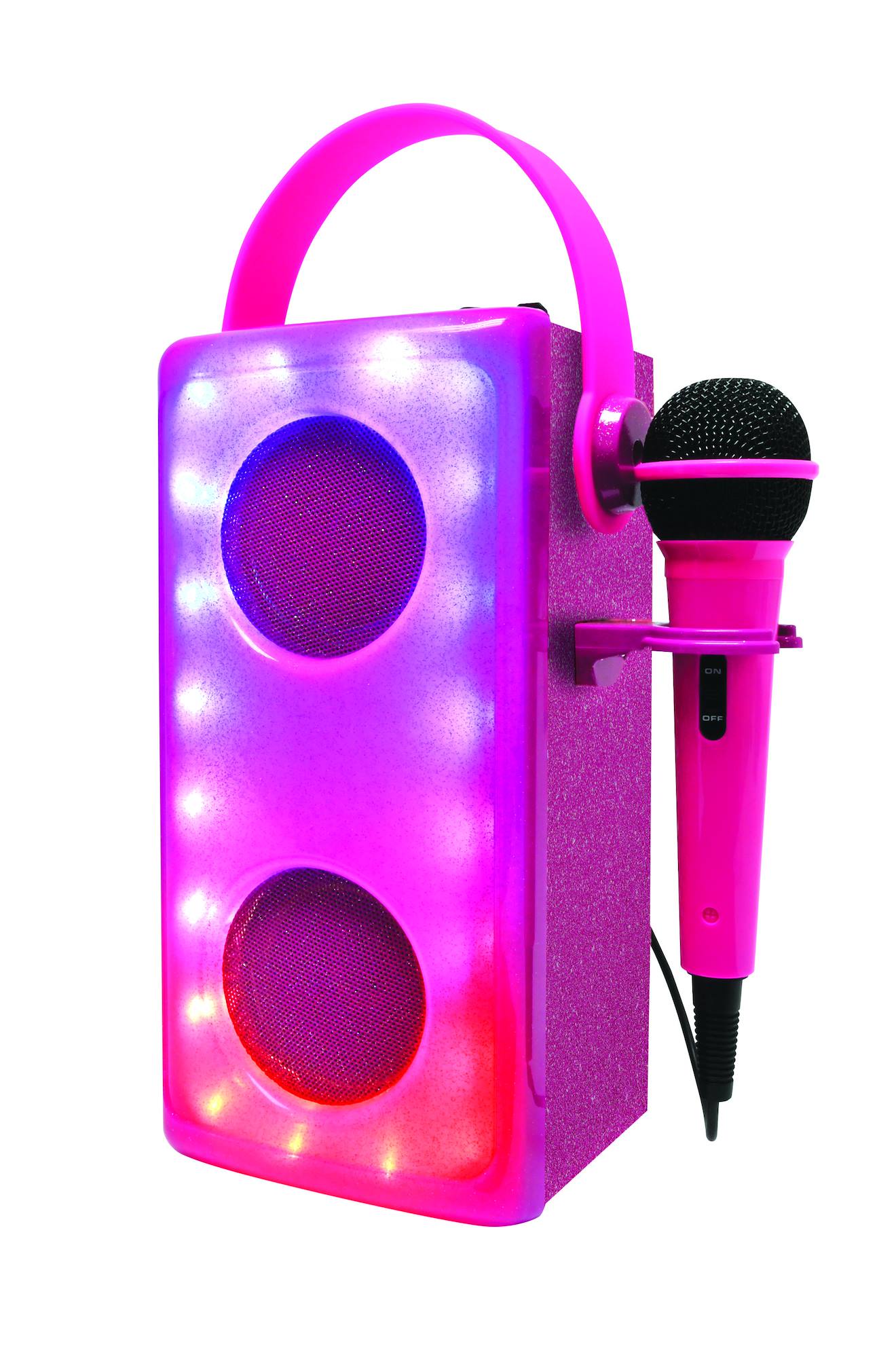 Enceinte Bluetooth lumineuse rose avec micro multicolore