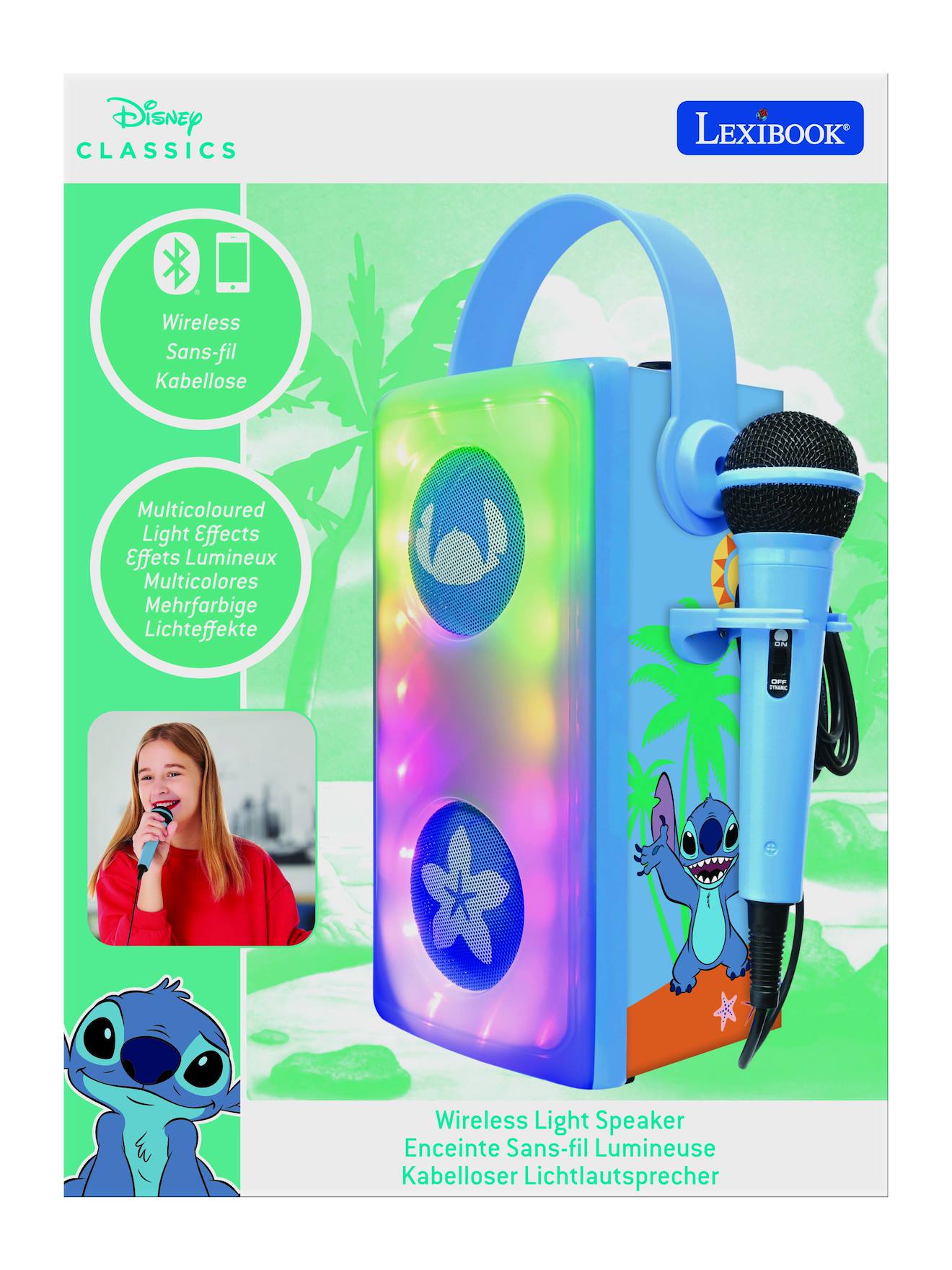 Enceinte Bluetooth portable avec micro et effets lumineux Stitch multicolore