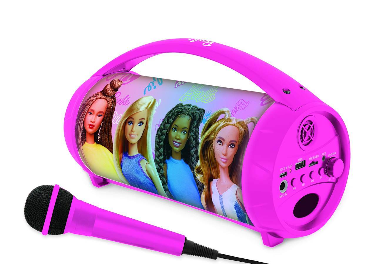 Enceinte Bluetooth sans-fil lumineuse avec micro Barbie multicolore