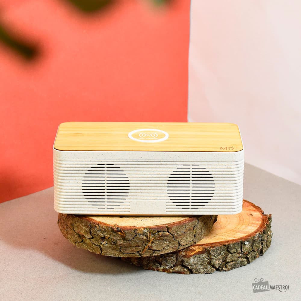Enceinte Chargeur Sans Fil Bambou Initiales à Personnaliser - Enceinte Personnalisée