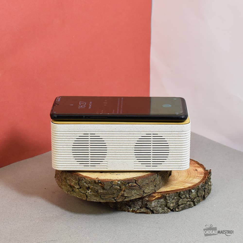 Enceinte Chargeur sans Fil Bambou à Personnaliser - Enceinte Personnalisée CadoMaestro