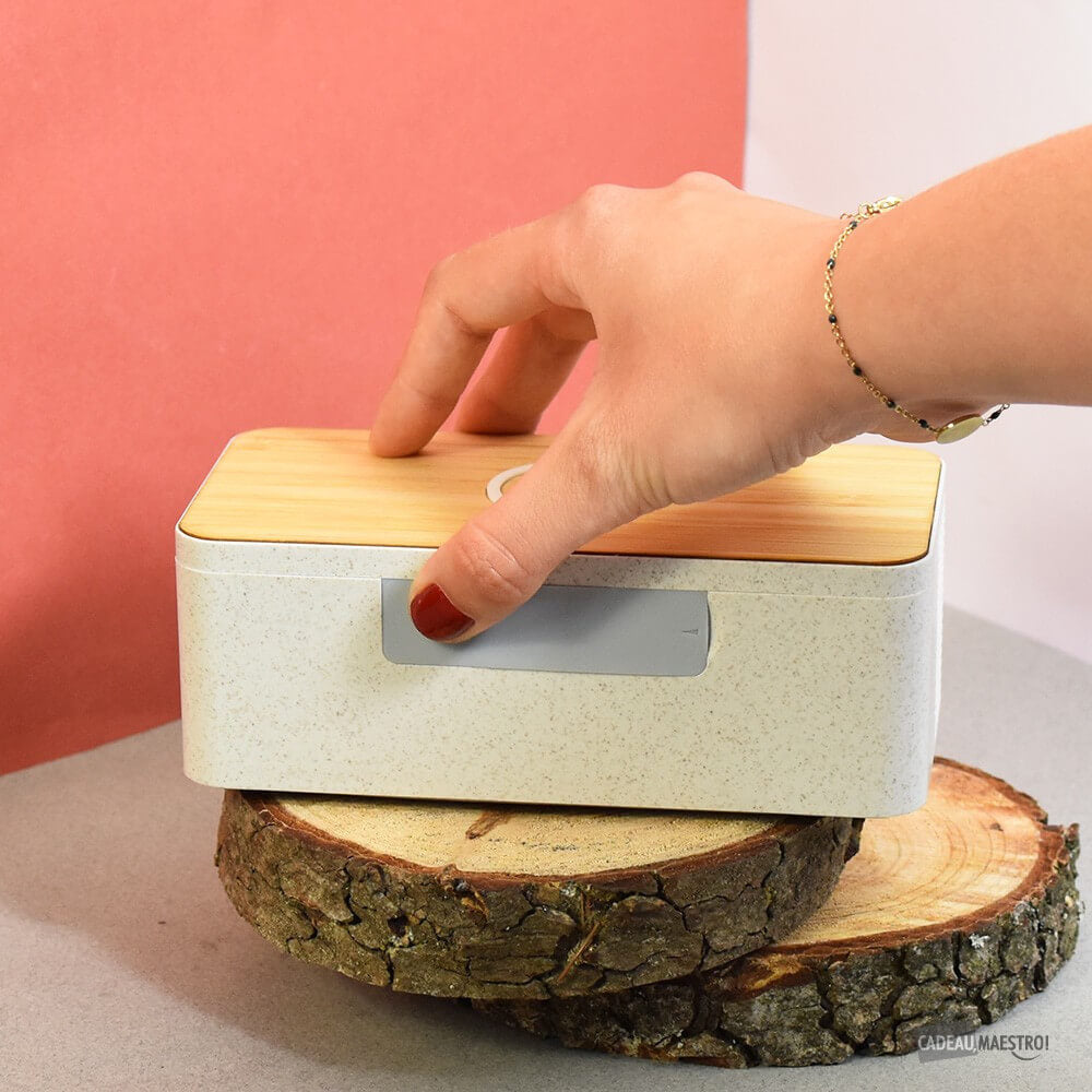 Enceinte Chargeur Sans Fil Bambou - Enceinte Personnalisée CadoMaestro