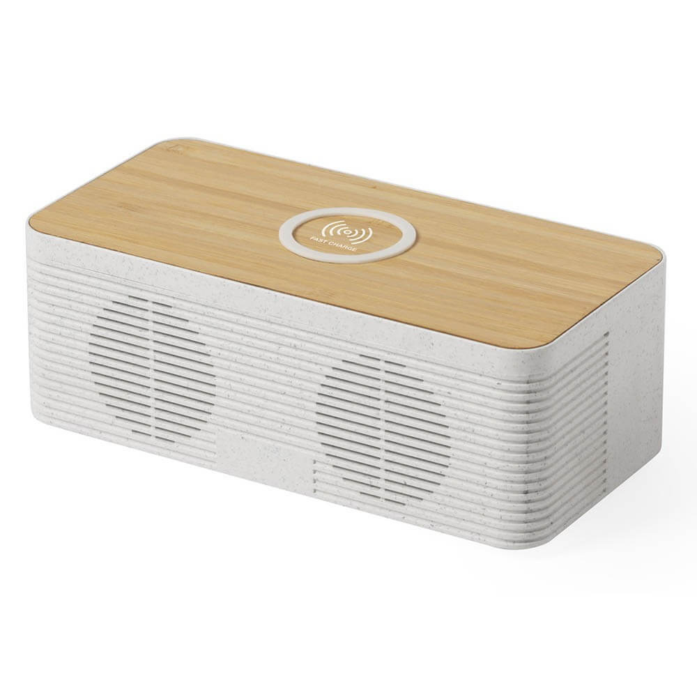 Enceinte Chargeur Sans Fil Bambou - Enceinte Personnalisée CadoMaestro