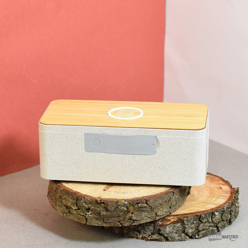 Enceinte Chargeur Sans Fil Bambou - Enceinte Personnalisée CadoMaestro