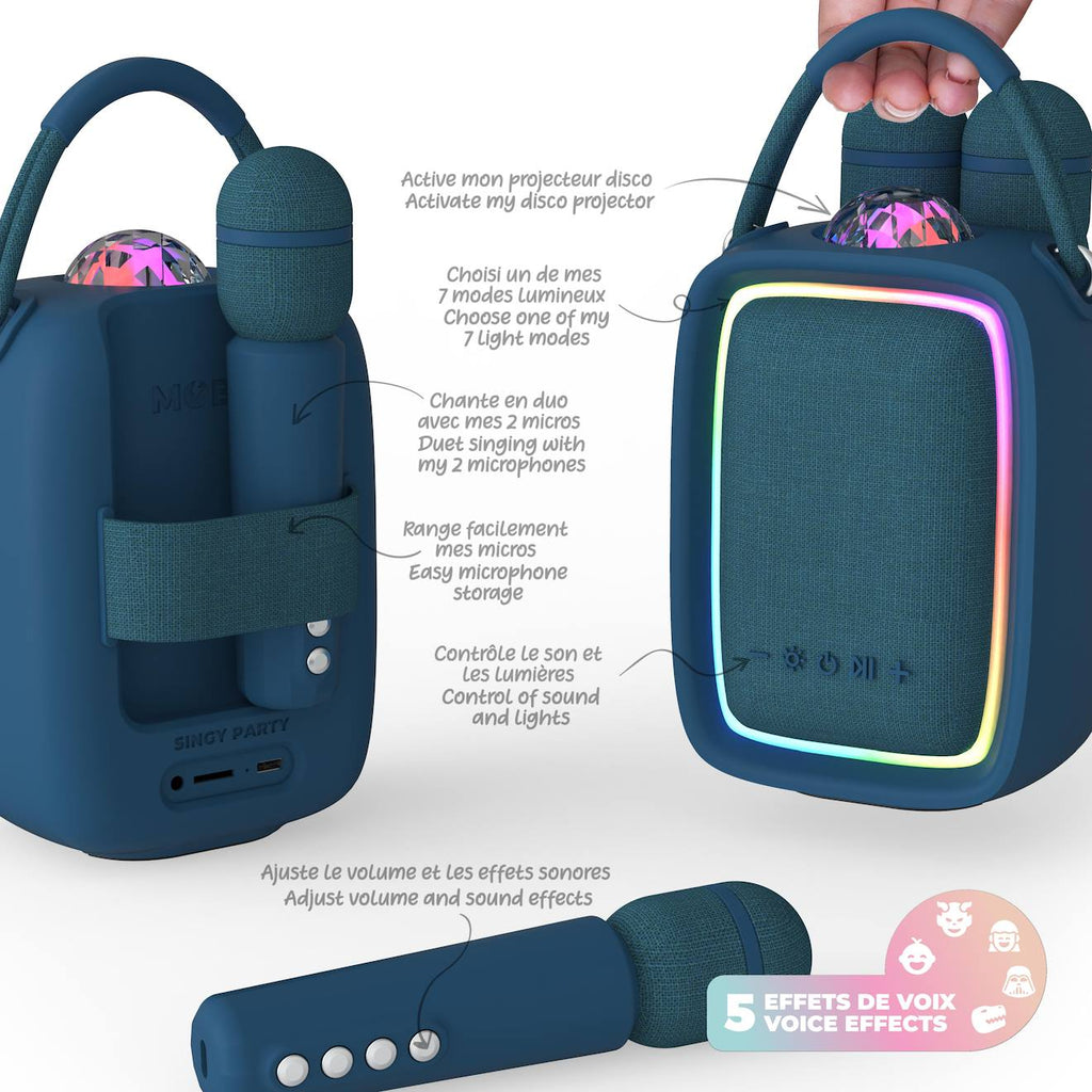 Enceinte & karaoké lumineuse - singy party bleu navy bleu