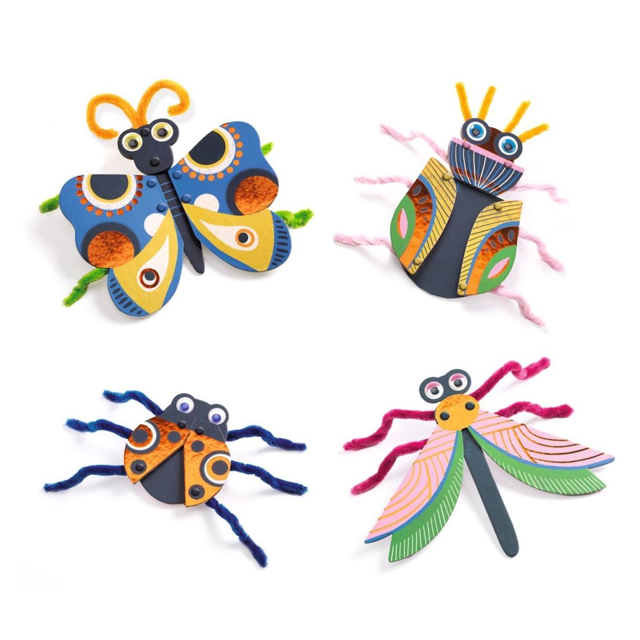 Enfilage bestioles et fils chenilles multicolore