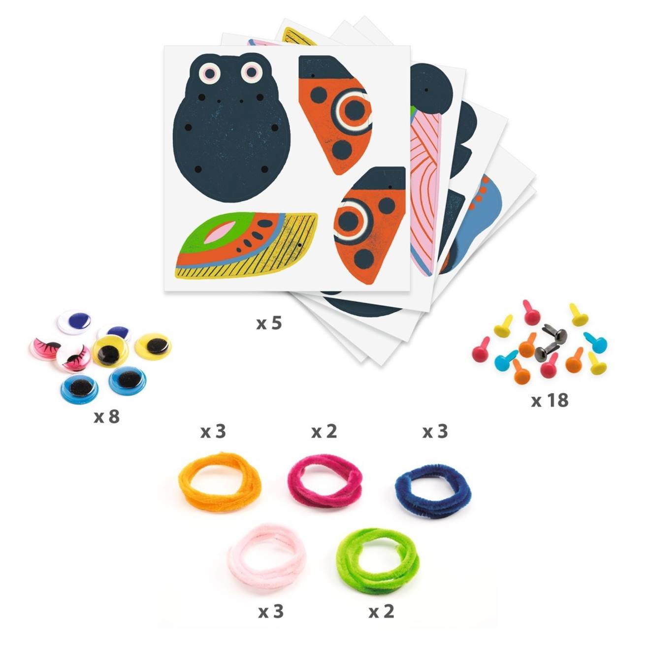 Enfilage bestioles et fils chenilles multicolore
