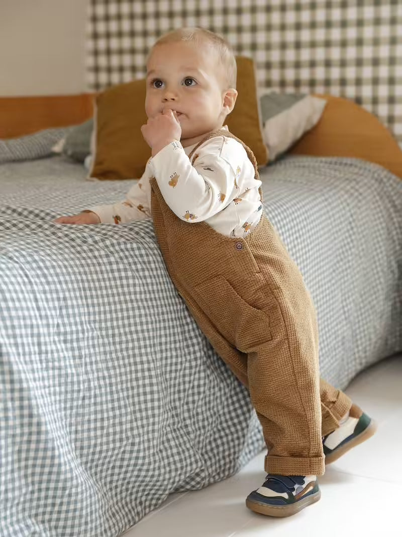Ensemble bébé salopette en velours + T-shirt – Caramel - Vertbaudet