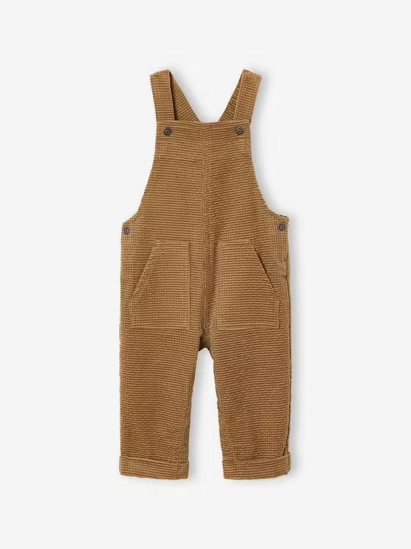 Ensemble bébé salopette en velours + T-shirt – Caramel - Vertbaudet