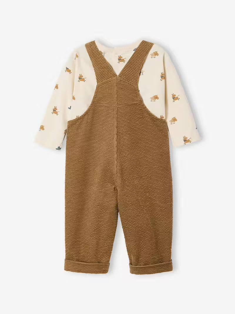 Ensemble bébé salopette en velours + T-shirt – Caramel - Vertbaudet