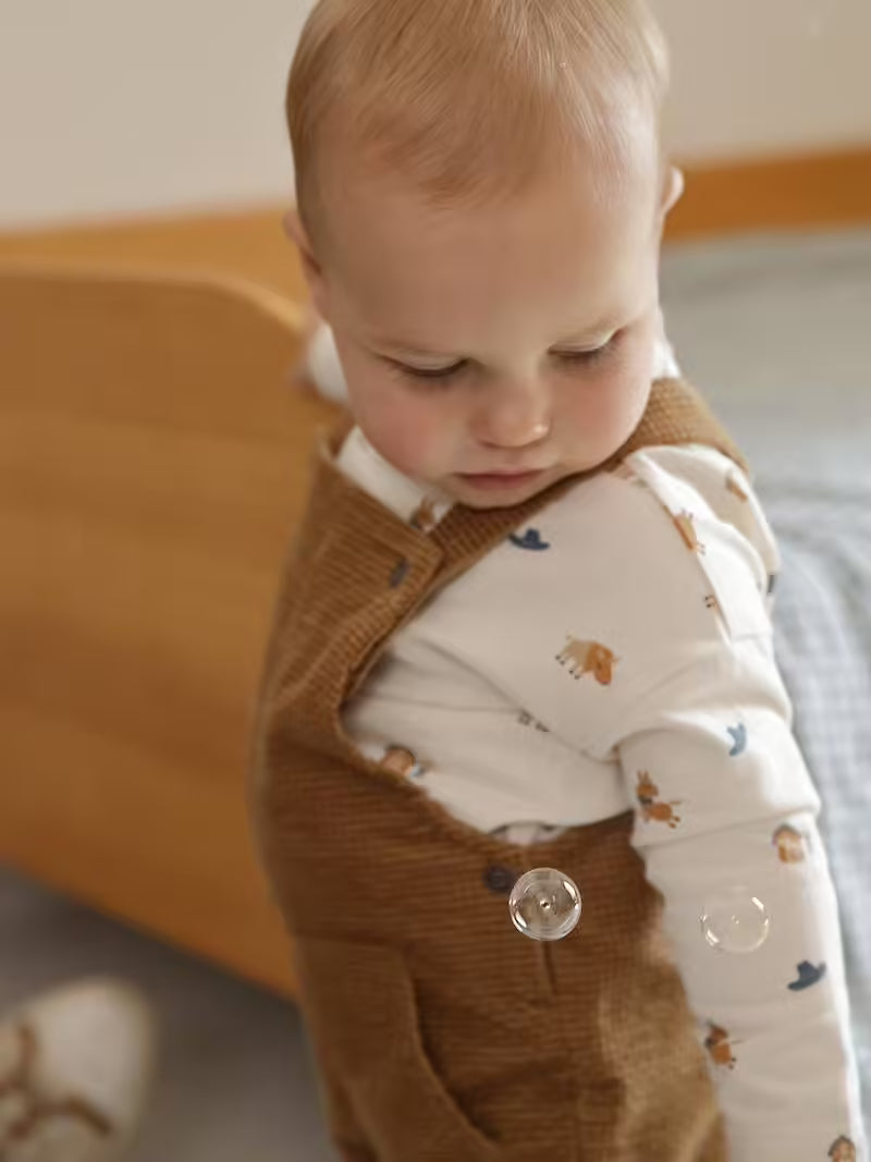 Ensemble bébé salopette en velours + T-shirt – Caramel - Vertbaudet