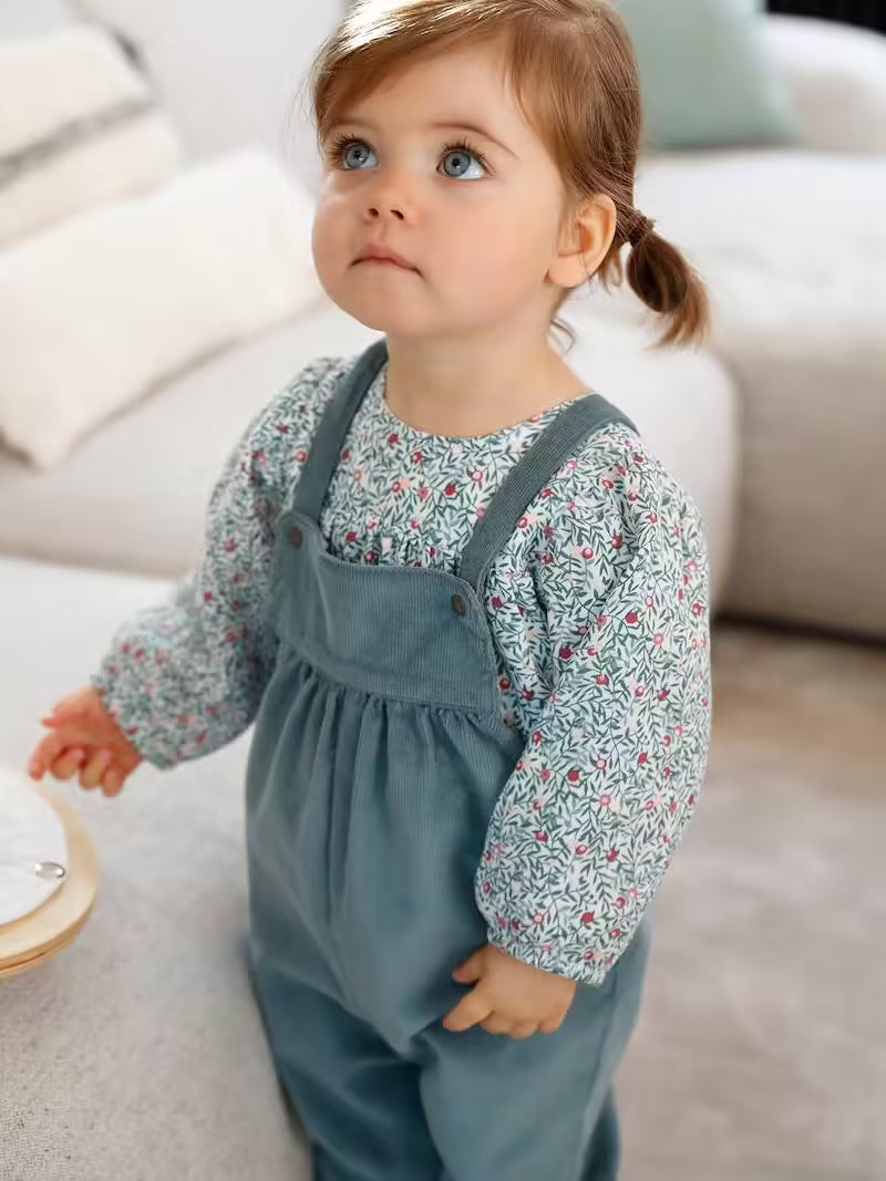 Ensemble blouse et salopette velours bébé fille – Vertbaudet