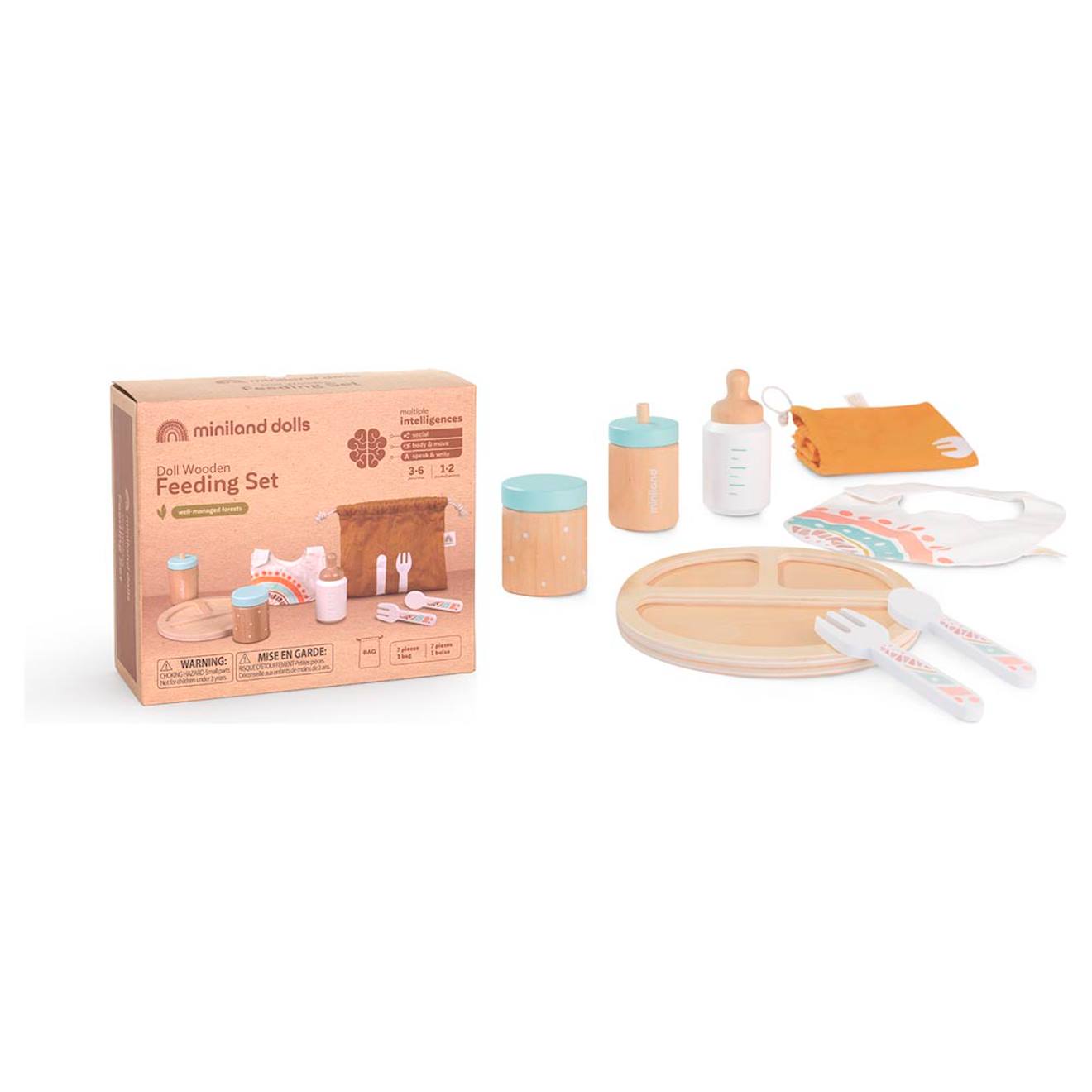 Ensemble d´alimentation en bois pour poupées marron