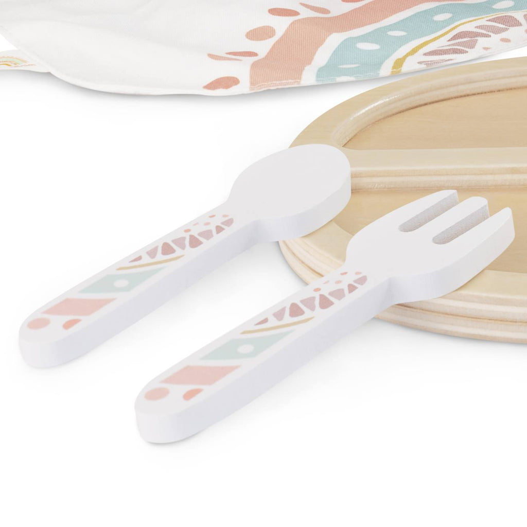 Ensemble d´alimentation en bois pour poupées marron
