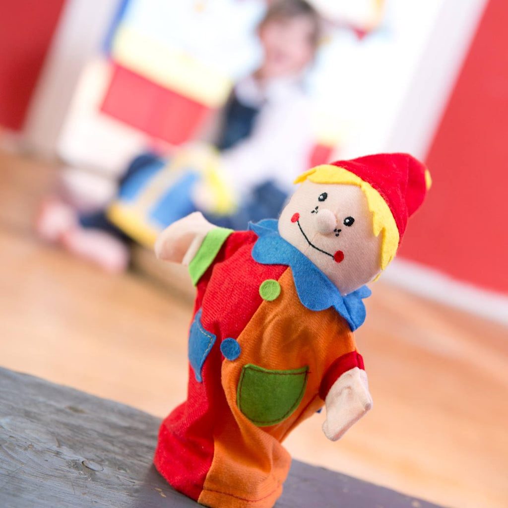 Ensemble de 6 marionnettes à main en tissu punch et judy rouge, bleu et jaune