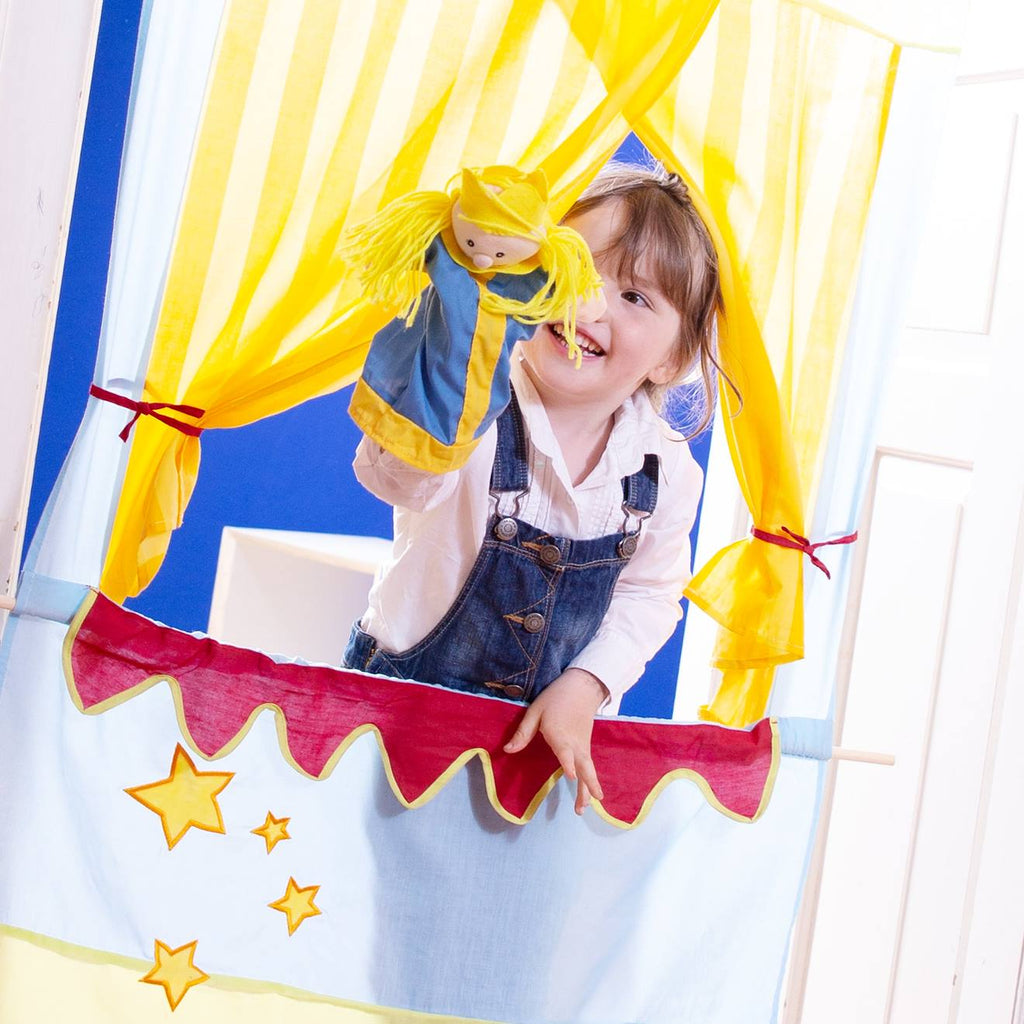 Ensemble de 6 marionnettes à main en tissu punch et judy rouge, bleu et jaune