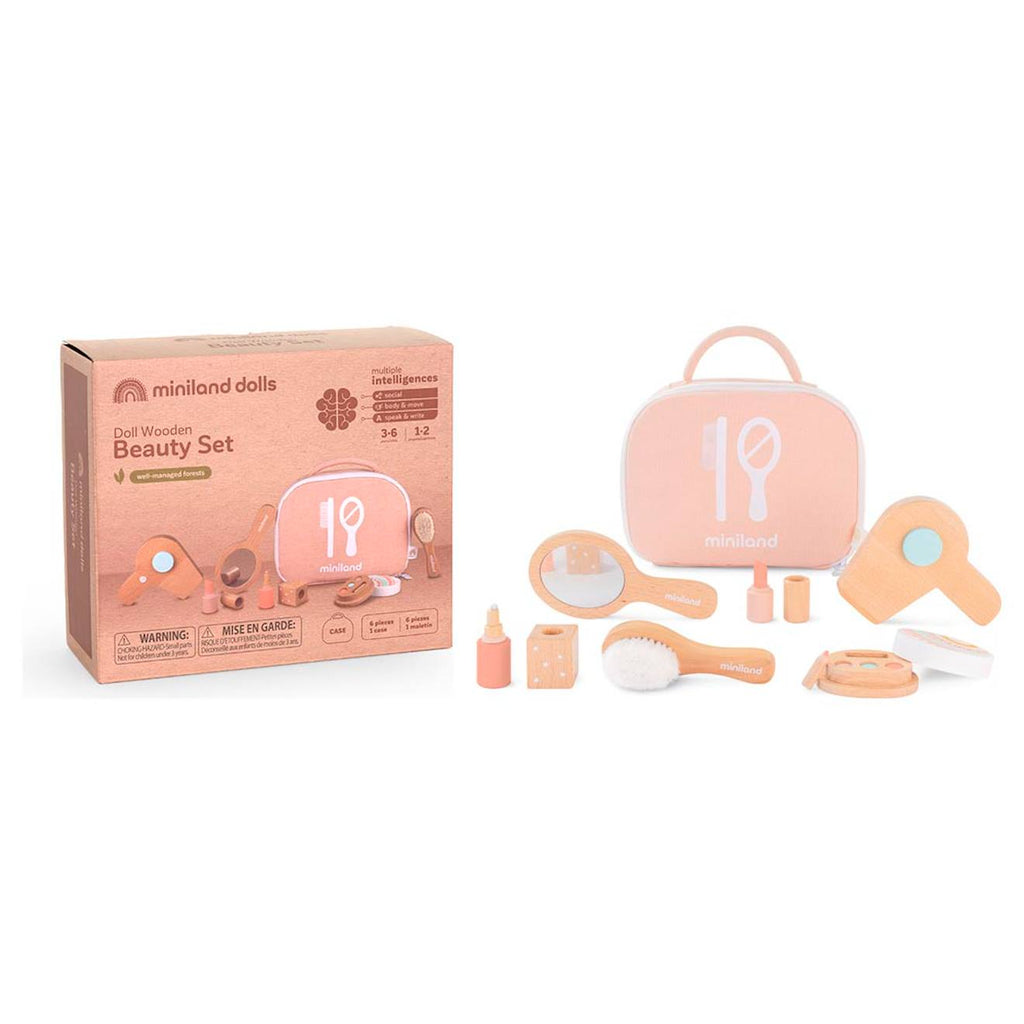 Ensemble de beauté en bois pour poupées marron